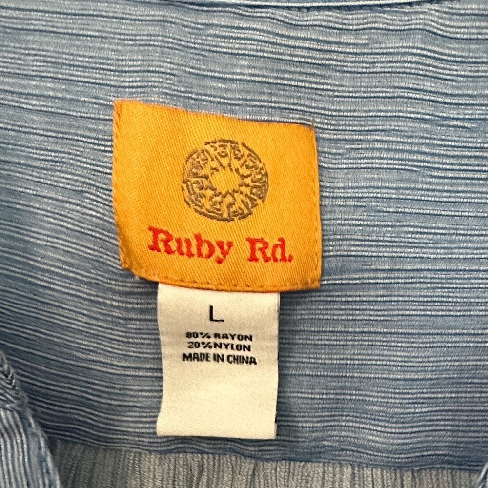 Ruby Rd. Blue Blouse with 3/4 Bell Ruffle Sleeves - Picture 2 of 4
